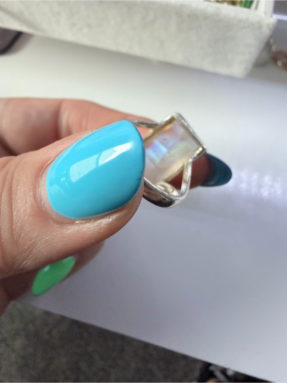 Sterling Silver Moonstone Statement Ring - Iridescent White - Picture 3 of 4